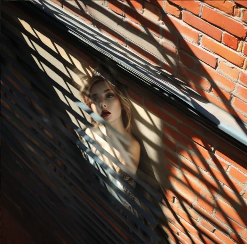 Woman — portrait photograph in striped light