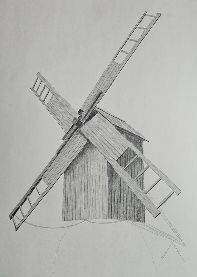 Pencil drawing of a windmill
